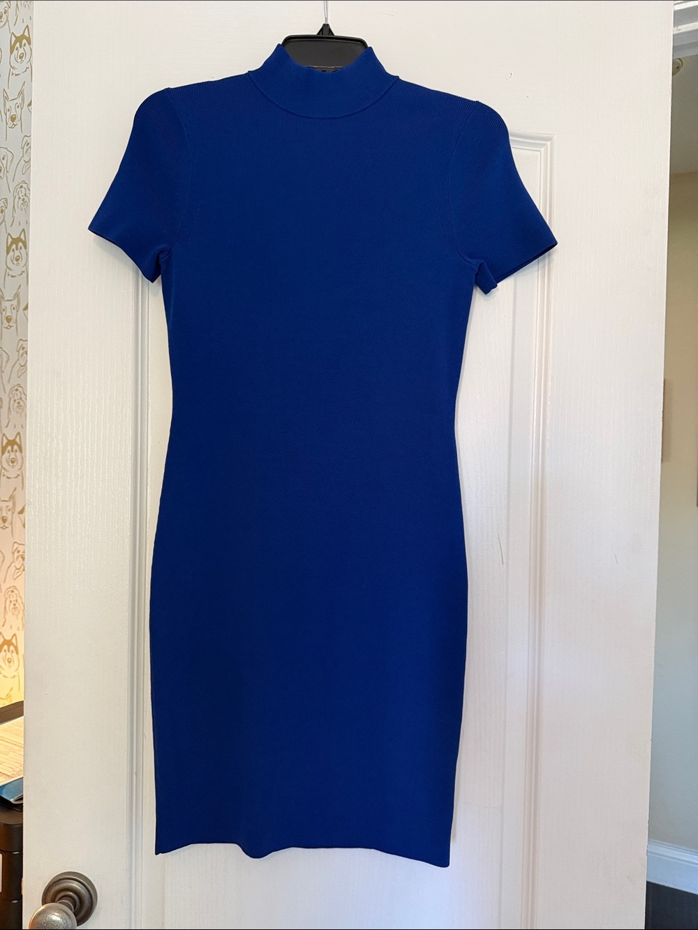 Michael Kors Cobalt Blue Mock Neck Short Sleeve Mini Dress